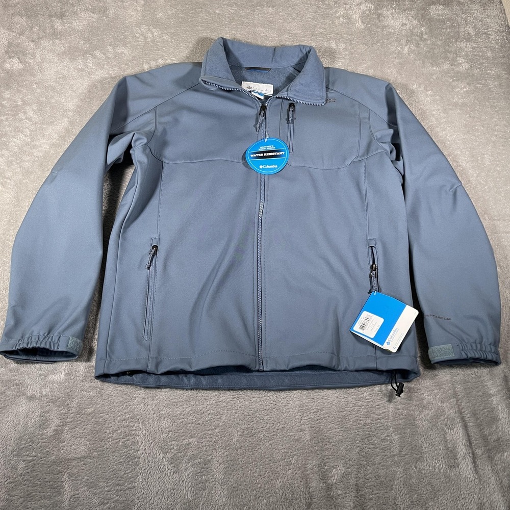 Columbia Softshell Jacket Mens Large Gray Water Resistant Omni-Shield Full Zip